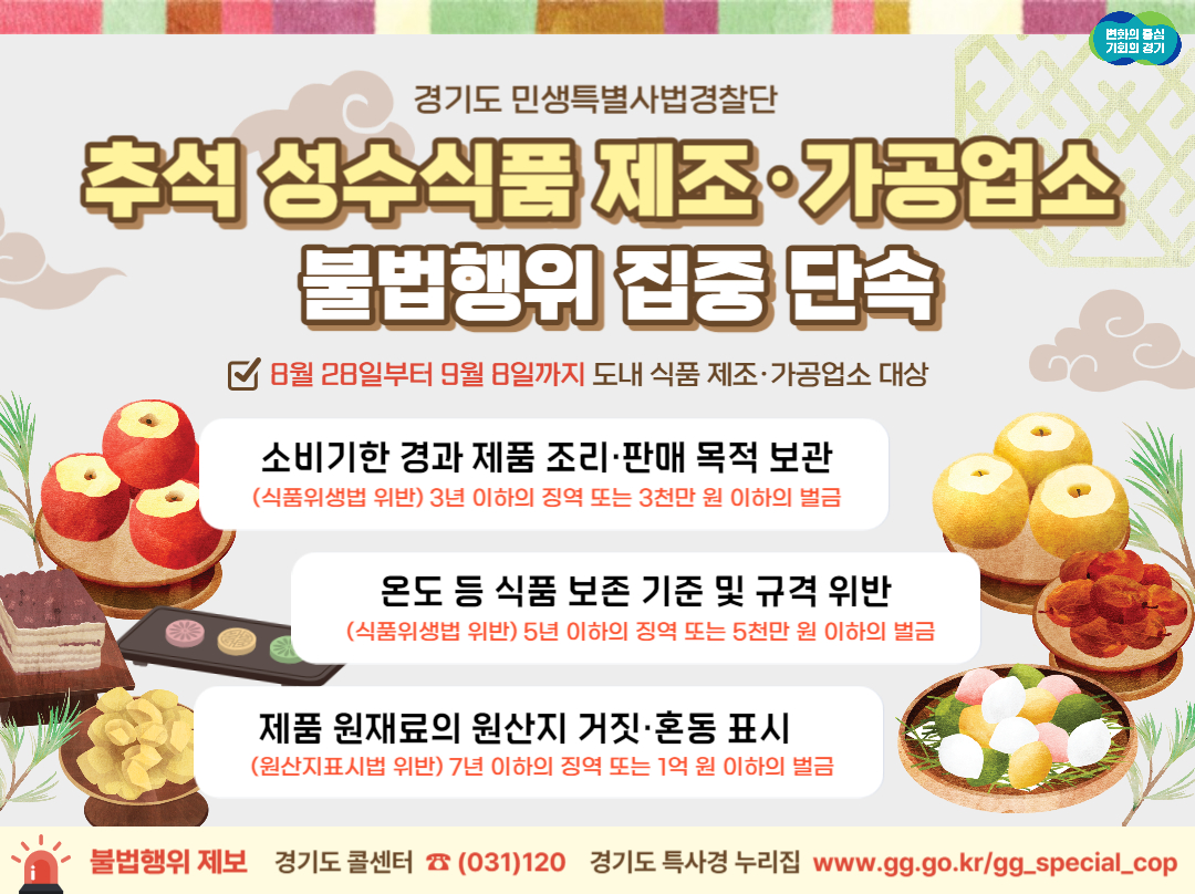경기 특사경, 추석 식품 제조·가공업소 단속