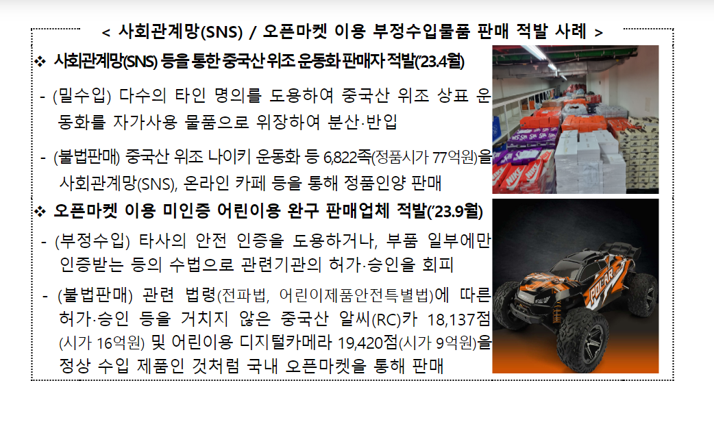 관세청, 부정수입물품 유통 서면 실태 조사