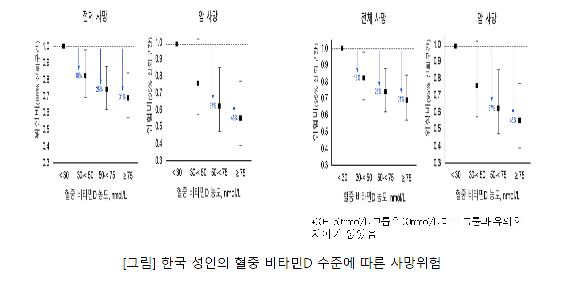 혈중 비타민D 농도 충분하면 사망위험 낮아진다